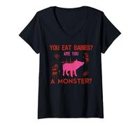 Mujer Come bebés, ¿eres un monstruo? Pro animal vegano Camiseta Cuello V