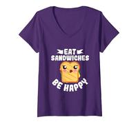 Mujer Come Sándwiches Y Sé Feliz - Amante De Los Sándwiches Camiseta Cuello V, Morado, L