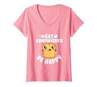 Mujer Come Sándwiches Y Sé Feliz - Amante De Los Sándwiches Camiseta Cuello V, Rosado, L