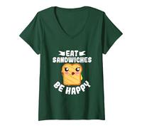 Mujer Come Sándwiches Y Sé Feliz - Amante De Los Sándwiches Camiseta Cuello V, Verde Bosque, S