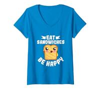Mujer Come Sándwiches Y Sé Feliz - Amante De Los Sándwiches Camiseta Cuello V, Zafiro, S