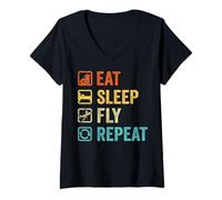 Mujer Come Sleep Fly Repeat Camiseta Cuello V