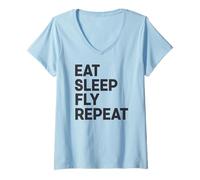 Mujer Come Sleep Fly Repeat Camiseta Cuello V