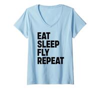 Mujer Come Sleep Fly Repeat Camiseta Cuello V