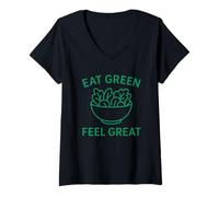 Mujer Come Verde, siéntete Genial - Camiseta a Base de Plantas para una Vida Saludable Camiseta Cuello V