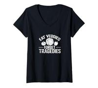 Mujer Come Verduras Olvídate de Las tragedias Humor Saludable Camiseta Cuello V