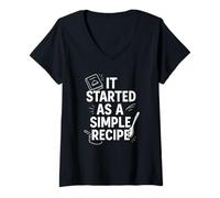 Mujer Comenzó como una receta simple Cita divertida del caos de la cocina Camiseta Cuello V
