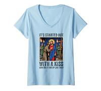 Mujer Comenzó con un Beso Cómo terminó como Este Jesús Camiseta Cuello V