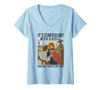 Mujer Comenzó con un Beso Cómo terminó como Este Jesús Camiseta Cuello V