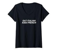 Mujer Comer Beso Italiano francés Y2K Pareja Francia Relación Italia Camiseta Cuello V