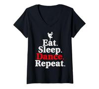 Mujer Comer Dormir Bailar Repetir Chiste Fan de Danza Camiseta Cuello V