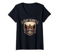 Mujer Comer Dormir Cazar Morillas Repetir Cazador De Setas Camiseta Cuello V