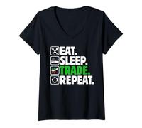 Mujer Comer Dormir Comercio Repetir - Inversor de Dinero Cripto Comercio de Acciones Camiseta Cuello V