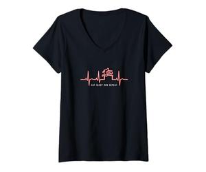 Mujer Comer Dormir Correr Repite Pista Barreras Atletismo Corredor Camiseta Cuello V