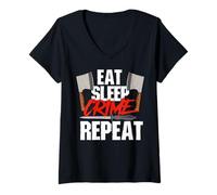 Mujer Comer Dormir Crimen Repetir Documentales Suspense Amante del Crimen Camiseta Cuello V