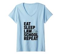 Mujer Comer Dormir Escuela de Derecho Repita la Vida Estudianti Camiseta Cuello V