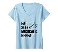 Mujer Comer Dormir Musicales Repetir Camiseta Cuello V