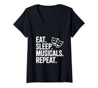 Mujer Comer Dormir Musicales Repetir Camiseta Cuello V