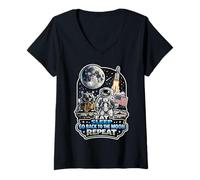 Mujer Comer Dormir Volver A La Luna Repite Camiseta Cuello V