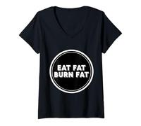 Mujer Comer Grasa Quema Grasa Keto cetogénico carnívoro Dieta Paleo Cita Camiseta Cuello V