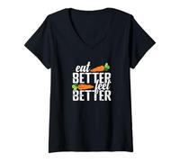 Mujer Comer Mejor, sentirse Mejor Vida Saludable Camiseta Cuello V