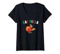 Mujer Comer Pizza Turquía Italiana Camiseta Cuello V
