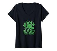Mujer Comer Plantas sentirse Bien Lema Vegetariano Camiseta Cuello V