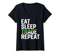 Mujer Comer sueño Comercio Repetir - Stock Trader Day Trading Crypto Camiseta Cuello V