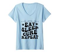 Mujer Comer Sueño Curar Repita Medicina Interna Médico Internista Camiseta Cuello V