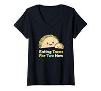 Mujer Comer Tacos para Dos Ahora Mamá Embarazada Esperando Bebé Camiseta Cuello V