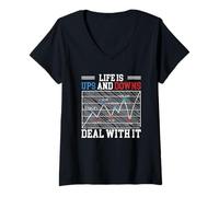 Mujer Comercio bursátil Diciendo Que la Vida es altibajos Camiseta Cuello V