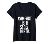 Mujer Comfort Is A Slow Death Entrenamiento Correr Fitness Camiseta Cuello V