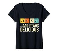 Mujer Comí un Poco de Pastel y fue Delicioso Divertido Juego de Palabras para Maestros de matemáticas Camiseta Cuello V