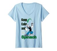 Mujer Cómic Retro de Popeye The Sailor Man Keep Calm & Eat Spinach Camiseta Cuello V