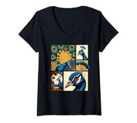 Mujer Comic Strips Art Pavo Real Pavos Reales Camiseta Cuello V