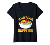 Mujer Comida Sana Feliz Me Camiseta Cuello V