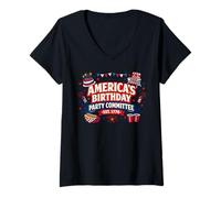 Mujer Comité de Fiesta de cumpleaños de Estados Unidos EST 1776 Patriótico Camiseta Cuello V