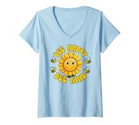 Mujer Common Sunflower Inspirational Motivation Bee Happy Bee Kind Camiseta Cuello V