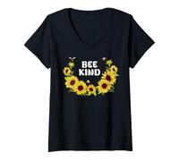 Mujer Common Sunflower Inspirational Motivation Bee Kind Camiseta Cuello V