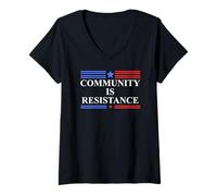Mujer Community is Resistance Anti Fascism Resist No Kings Protest Camiseta Cuello V