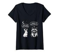 Mujer Cómo estás Haciendo I Want To Bite People Funny Raccoon Rabbit Camiseta Cuello V