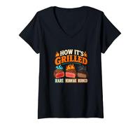 Mujer Cómo se asó a la Parrilla BBQ Cookout Grill Master Humor Camiseta Cuello V