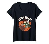 Mujer Cómodo Lector café Lectura Adicto Libro Amante Humor Cita Camiseta Cuello V