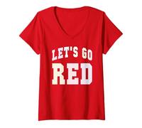Mujer Competición por Equipos Retro Let's GO Red War Game Day Spirit Week Camiseta Cuello V