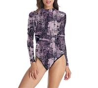 Mujer Completos Bañador Una Pieza Bikini Natación, Cuello de mujer cuello de manga larga guardia de una pie Summer Beachwear Bikini Ropa Natación Bañador (Color : Purple Tie Dye, tamaño : S-M)