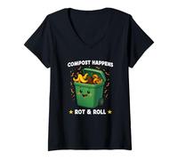 Mujer Compost Happens Rot & Roll Funny Eco Humor Sustainability Camiseta Cuello V