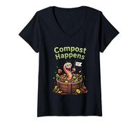 Mujer Compost Happens Worm, jardinería ecológica y divertida Camiseta Cuello V