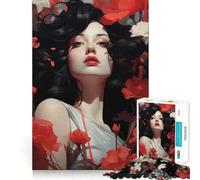 Mujer con Cabello Oscuro y Flores Rojas Rompecabezas de 1000 Piezas para Adolescentes Juego de Entrenamiento cognitivo Ajuste, Compacto y Divertido para Jugar en Familia (38x26cm)