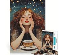 Mujer con café y Estrellas Rompecabezas para Adultos de 1000 Piezas Juego de concentración Mental Corte láser Diversión Nocturna en Familia (50x75cm)