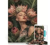 Mujer con Corona Floral,Rompecabezas de 1000 Piezas para Adultos,Mejora Mental,Juego,Corte láser para un Ajuste, Actividad Nocturna Divertida en Familia (38x52cm)